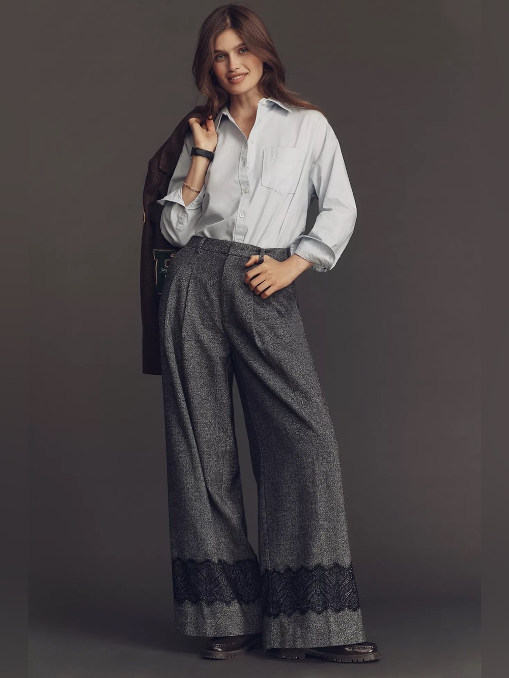 MAEVE ANTHROPOLOGIE The Avery Pleated Wide-Leg Tweed Lace Trousers